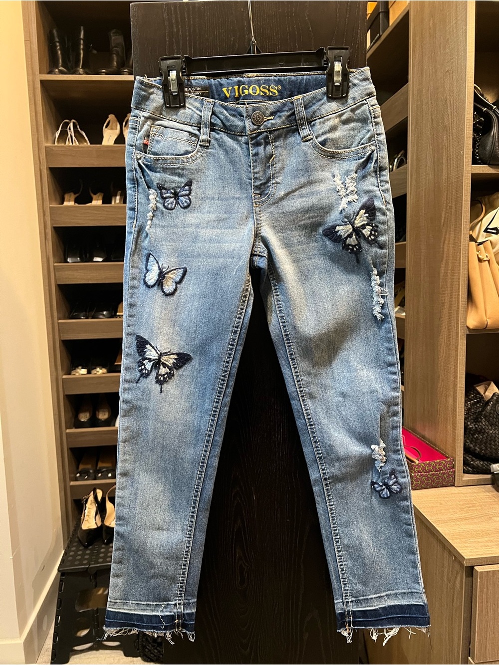 Girls Vigoss Light Blue Denim Jeans with Butterfly Embroidery Super Cute! Sz10